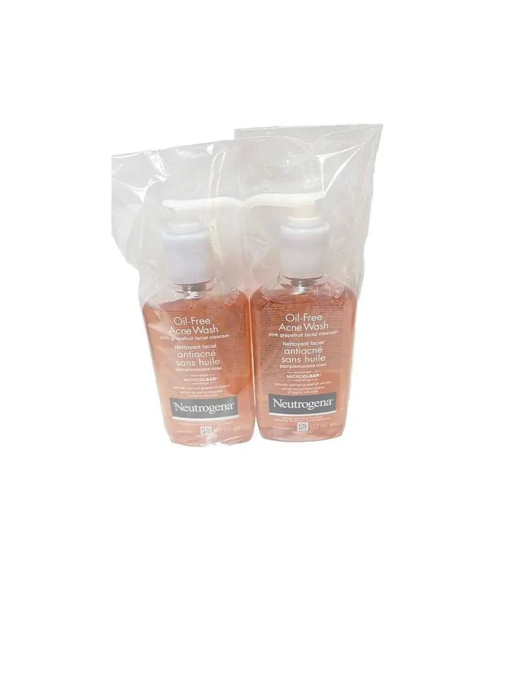 Neutrogena Oil Free Acne Wash Pink Grapefruit 2 Bottles Face Cleanser New